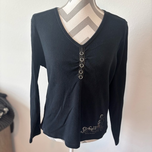 Womens Harley-Davidson Women’s Black Long Sleeve Top with Grommet Detail Size 2X - Picture 1 of 5